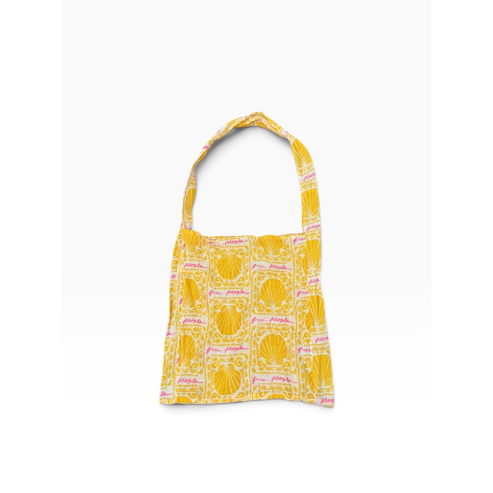Free People Featherweight Reusable Tote Bag Seashell Pink Yellow Print Packable